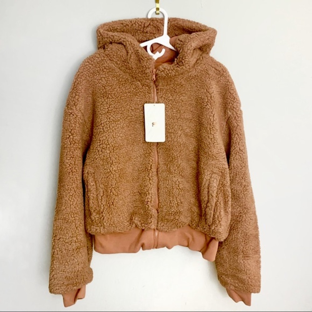 Fabletics Summit Sherpa Hoodie Jacket Toffee XXL New!